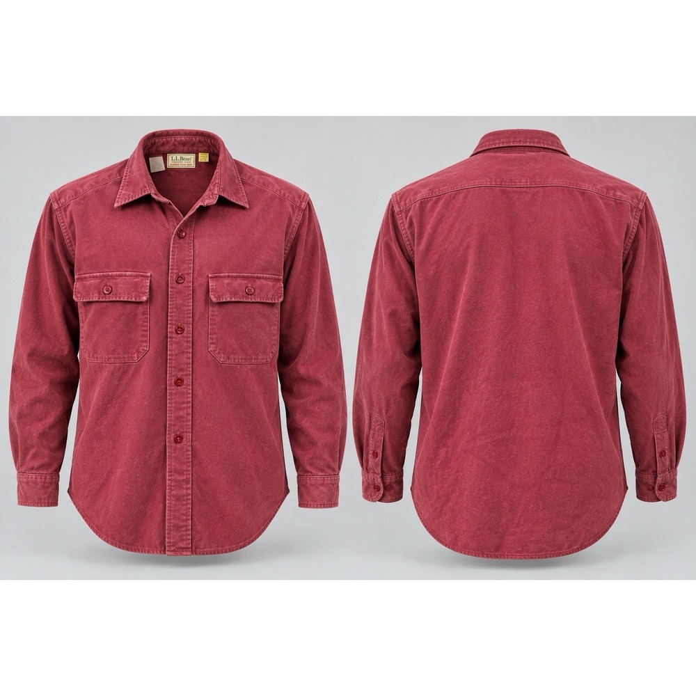 VTG L.L. Bean Shirt Mens Tall 17.5 Red Chamois Flannel Long Sleeve Button Up USA